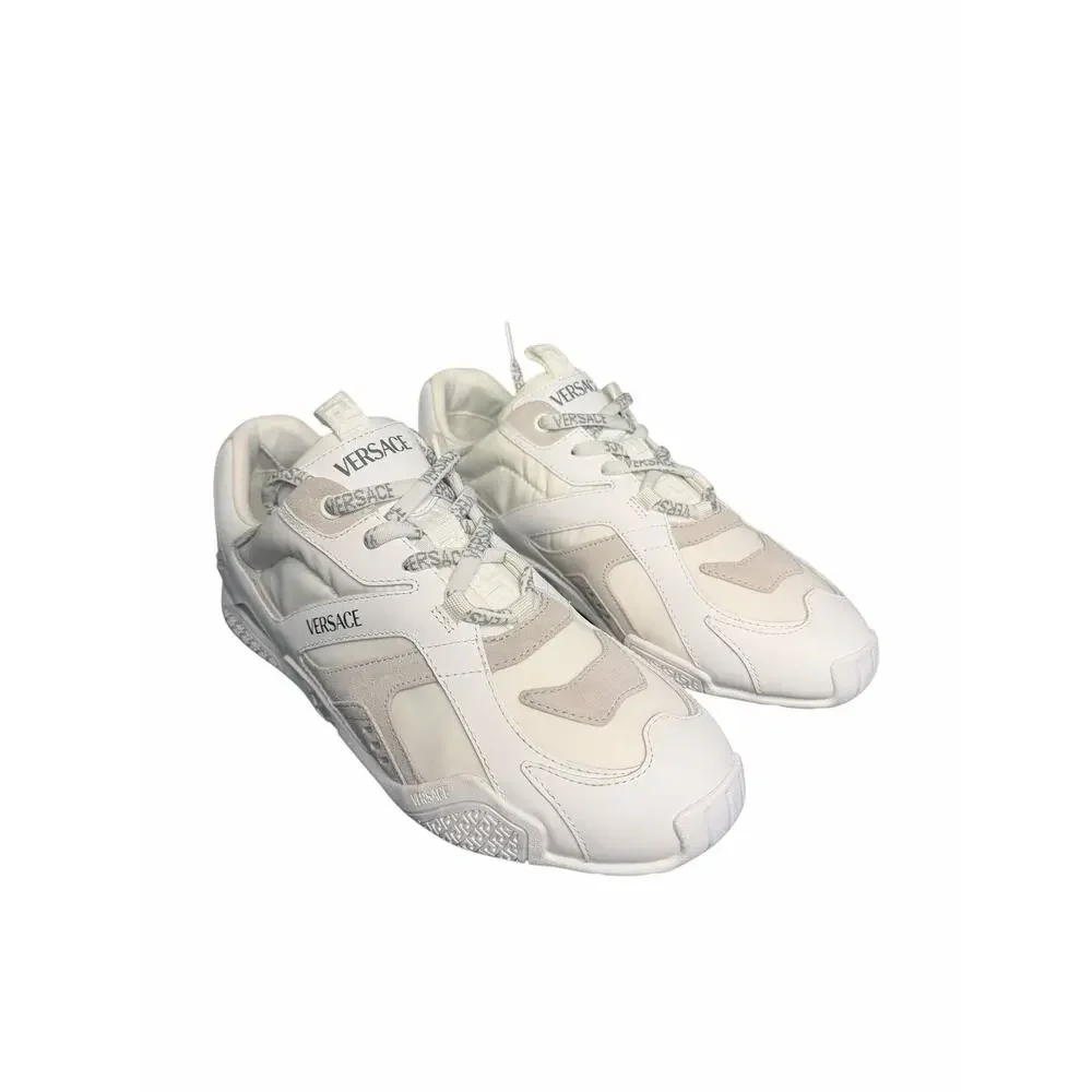 Versace NiB Galaxia Suede Trim Leather Fabric Sneakers in White Size 41